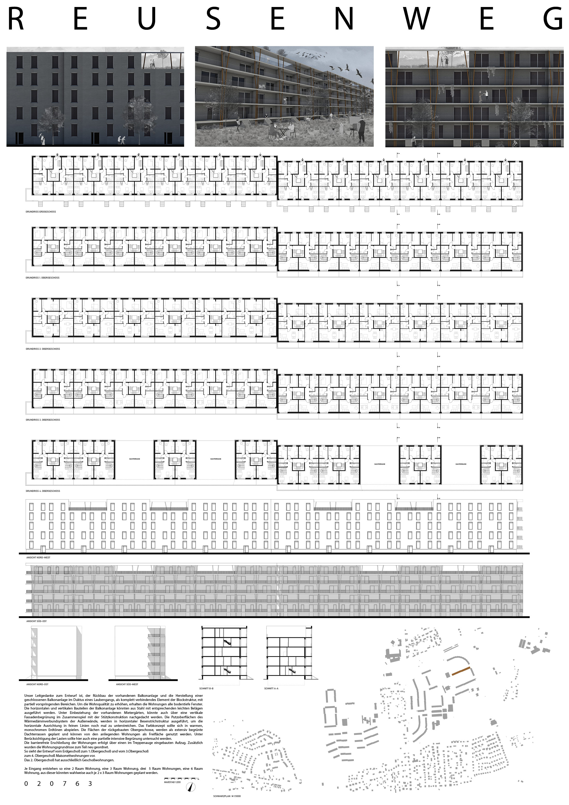 Reusenweg  - Ansicht und Grundrisse